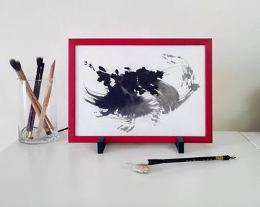 Lampe Calligraphie. Cadre rouge. Design titled "Lampe Calligraphie.…" by Papiers D'Aurore, Original Artwork, Luminaire