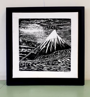 Gravures & estampes intitulée "MOUNT FUJI" par Ervalena, Œuvre d'art originale, Xylographie