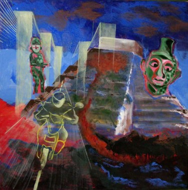 绘画 标题为“La nuit face au ciel” 由Christian Delavelle, 原创艺术品, 丙烯 安装在木质担架架上