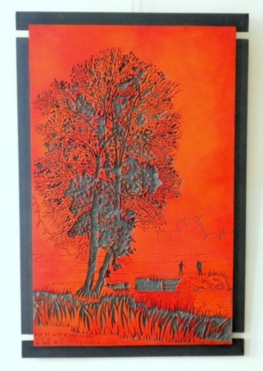 Printmaking titled "le-saule-de-la-gare…" by Yann Hervis, Original Artwork