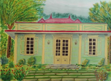 Peinture intitulée "maison-créole (Réun…" par Francois Suard, Œuvre d'art originale, Aquarelle