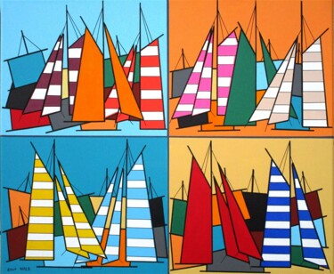 Peinture intitulée "4 jours de régates" par Nyls  Eliot, Œuvre d'art originale, Acrylique Monté sur Châssis en bois
