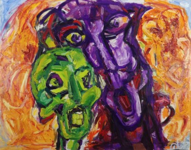 Painting titled "Têtes Folles de Bri" by Catali, Original Artwork, Oil Mounted on Wood Stretcher frame