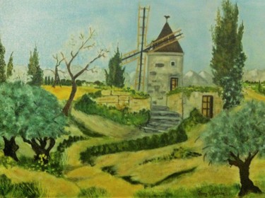 Peinture intitulée "Moulin de Provence" par Josy Chatain, Œuvre d'art originale