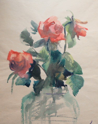Картина под названием "Three Roses" - Nikolay Biryukov, Подлинное произведение искусства, Акварель