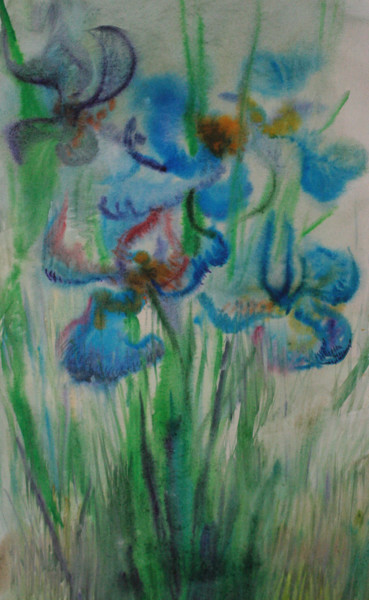 Картина под названием "Irises" - Nikolay Biryukov, Подлинное произведение искусства, Акварель