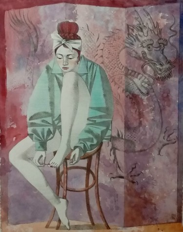 Painting titled "Two" by Andrey Simakov, Original Artwork, Watercolor