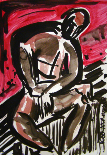 绘画 标题为“Seated Man with Red…” 由Koola Adams, 原创艺术品, 丙烯