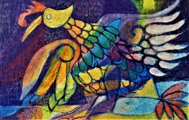 Drawing titled "Le coq" by Annie Vandemalle, Original Artwork, Pastel