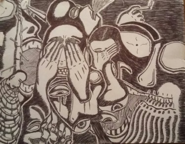 Drawing titled "Mourning" by Agostino Balloi, Original Artwork