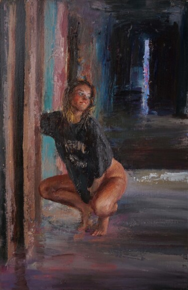 Painting titled "Le couloir du pavil…" by Manuel Leonardi, Original Artwork, Oil