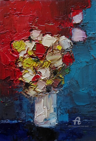 제목이 "Petit bouquet"인 미술작품 Kam Bendi로, 원작, 기름 판지에 장착됨