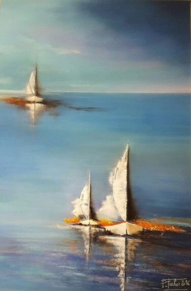 Painting titled ""Les3 mâts.."" by Patrick Fischer, Original Artwork, Pastel