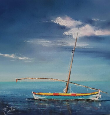 Painting titled "Barque catalane" by Patrick Fischer, Original Artwork, Pastel