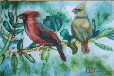 Malerei mit dem Titel "cardinali" von Antonio Cariola, Original-Kunstwerk, Aquarell
