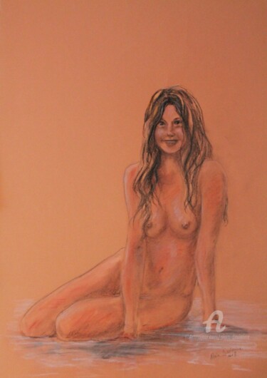 Dessin intitulée "NU ASSIS 2" par Alain Devienne, Œuvre d'art originale, Pastel