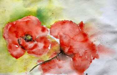 Peinture intitulée "Coquelicots" par Philippe Allier, Œuvre d'art originale, Aquarelle