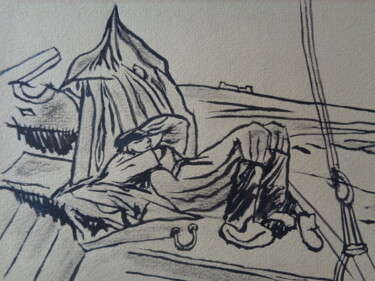 제목이 "Sieste du pêcheur.…"인 미술작품 Virginie Le Roy로, 원작, 수채화
