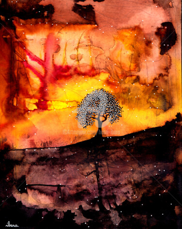 Dessin intitulée "Le mystère de l'arb…" par Henri Ibara, Œuvre d'art originale, Encre
