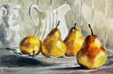 Peinture intitulée "Poires en or" par Pascal Brachet, Œuvre d'art originale, Huile