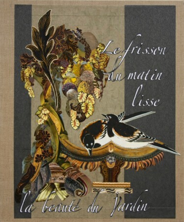 Frisson du jardin Collages titled "Frisson du jardin" by Corinne Barnett, Original Artwork, Paper Mounted on Wood Stretcher frame