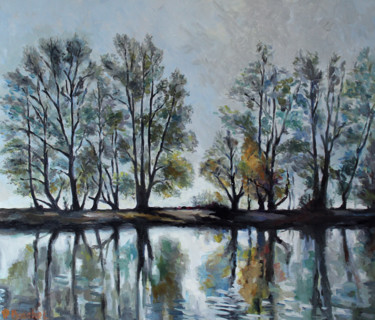Peinture intitulée "miroir d'automne" par Pascal Brachet, Œuvre d'art originale, Huile