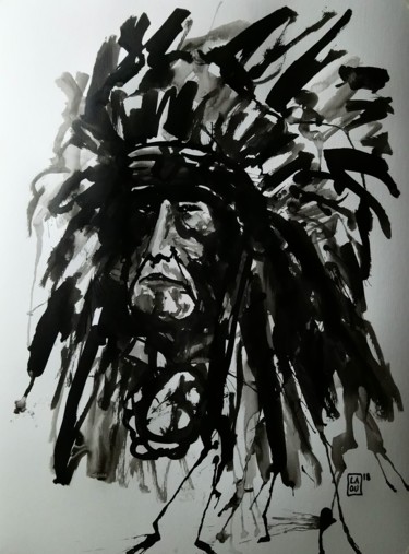 Tekening getiteld "Minority : L173" door Laou, Origineel Kunstwerk, Inkt Gemonteerd op Glas