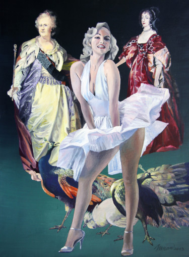 Schilderij getiteld "idols and fans" door Nikolai Taidakov, Origineel Kunstwerk, Olie