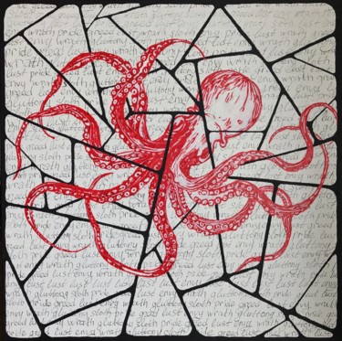 Schilderij getiteld "7 sins / 8 arms" door Roman Selivanov, Origineel Kunstwerk, Acryl