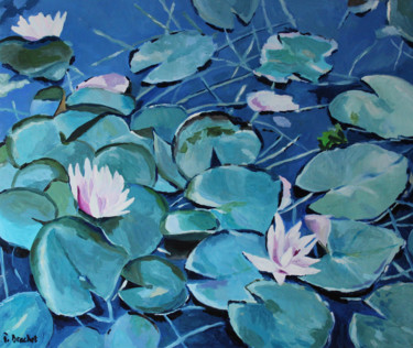 Peinture intitulée "Nénuphards bleus" par Pascal Brachet, Œuvre d'art originale, Huile