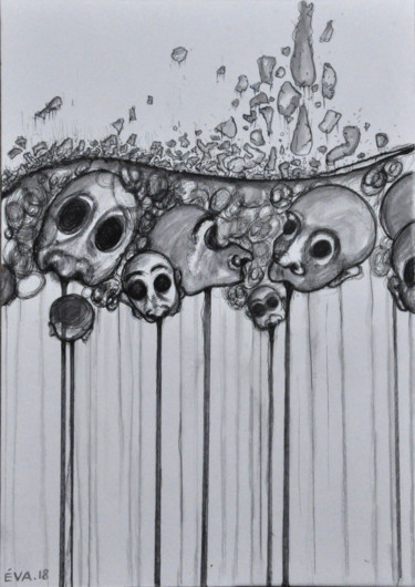 Dessin intitulée "Le ciel te tombe su…" par Eva Mifsud, Œuvre d'art originale, Encre