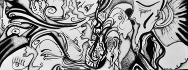 Dessin intitulée "Fresque recto-verso" par Eva Mifsud, Œuvre d'art originale, Encre