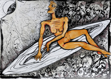 Dessin intitulée "Hymne à la féminité" par Eva Mifsud, Œuvre d'art originale, Encre