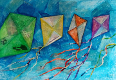 Painting titled "pipas ao vento" by Renata Sass, Original Artwork, Oil