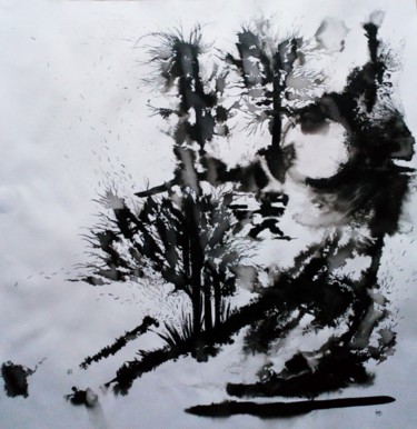 Peuple nocturne - encre de chine sur papier Peinture intitulée "Peuple nocturne - e…" par Clau Redier-Clément, Œuvre d'art originale, Encre