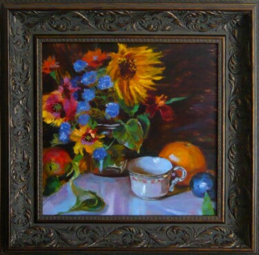 Painting titled "Яркое чаепитие (св.…" by Marina Zlobina, Original Artwork, Oil