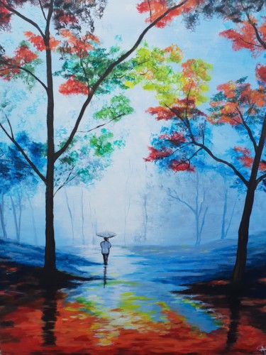 Peinture intitulée "Forêt bleue.jpg" par Sophie Ackermann, Œuvre d'art originale, Acrylique