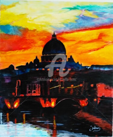 Peinture intitulée "Coucher de soleil s…" par Isabelle Lucas, Œuvre d'art originale, Huile