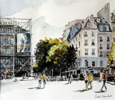 Peinture intitulée "beaubourg 2" par Pascal Brachet, Œuvre d'art originale, Aquarelle