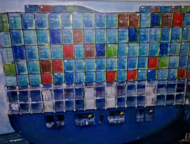 Malerei mit dem Titel "Containerschiff im…" von Urs, Original-Kunstwerk, Acryl