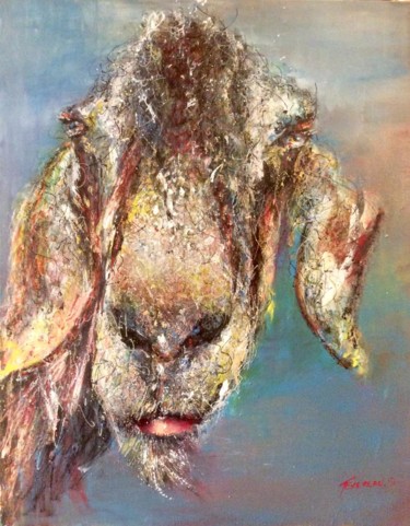 Painting titled "N3 Chevre Portrait…" by Stephane Texereau, Original Artwork, Acrylic