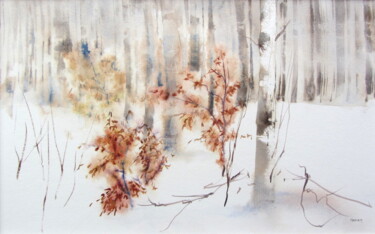 Peinture intitulée "Sous-bois enneigé" par Anne-Marie Mary, Œuvre d'art originale, Aquarelle
