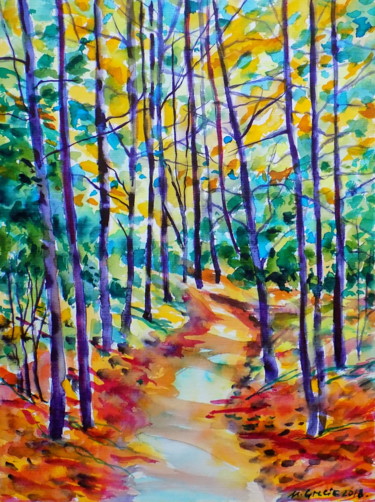Forest path V Painting titled "Forest path V" by Maja Grecic, Original Artwork, Watercolor