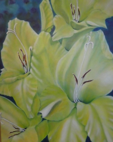 Painting titled "Gladiolen in gelb-g…" by Urs, Original Artwork, Acrylic
