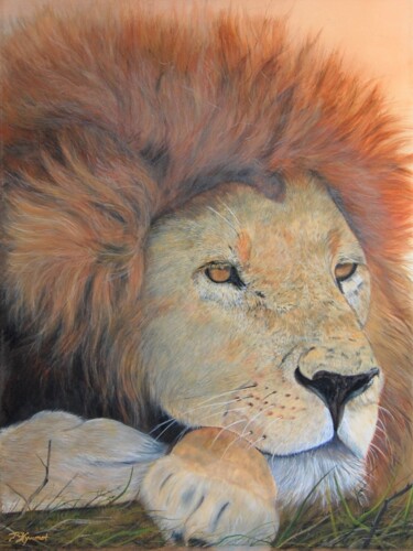 le repos du roi - lion - aquarelle sur papier Painting titled "le repos du roi - l…" by Patricia Giroldini Hyvernat, Original Artwork, Watercolor