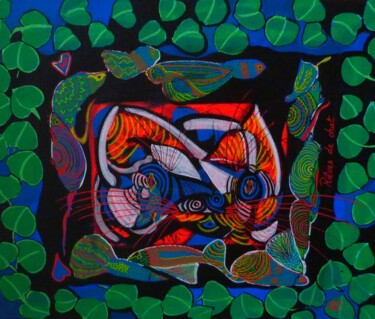 Peinture intitulée "Rêves de chat" par Kaël, Œuvre d'art originale, Acrylique Monté sur Châssis en bois