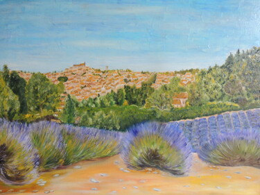 Painting titled "Les lavandes" by Annick Bertini, Original Artwork, Oil