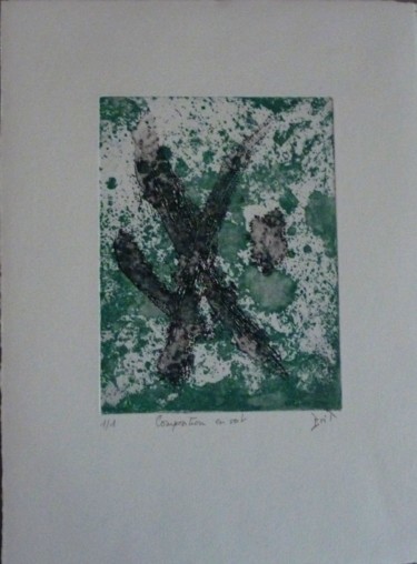 composition en vert Printmaking titled "composition en vert" by Brigitte Bibard-Guillon, Original Artwork, Etching Mounted on Other rigid panel