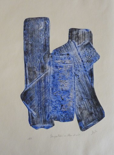 印花与版画 标题为“Composition en bleu…” 由Brigitte Bibard-Guillon, 原创艺术品, 雕刻