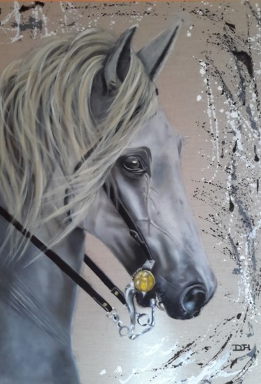 제목이 "Cheval gris-blanc"인 미술작품 Denise-Jane Hosotte로, 원작, 기름